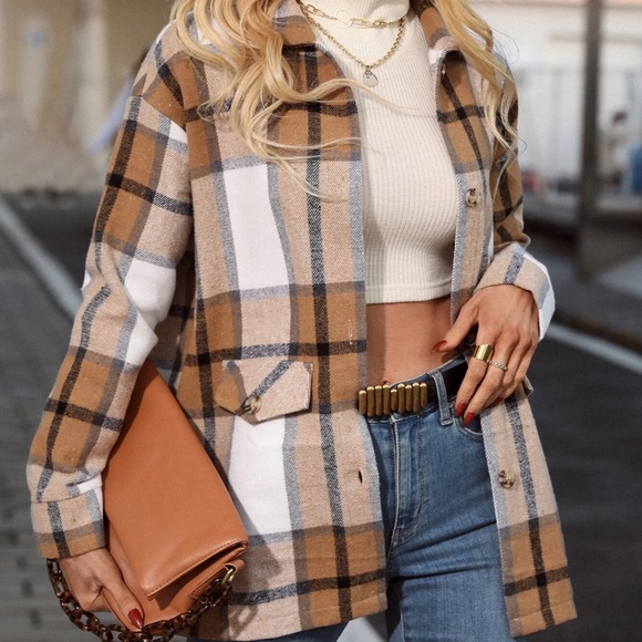 Cozy Plaid Button Down Oversized Jacket Shacket - Picture 6 of 8